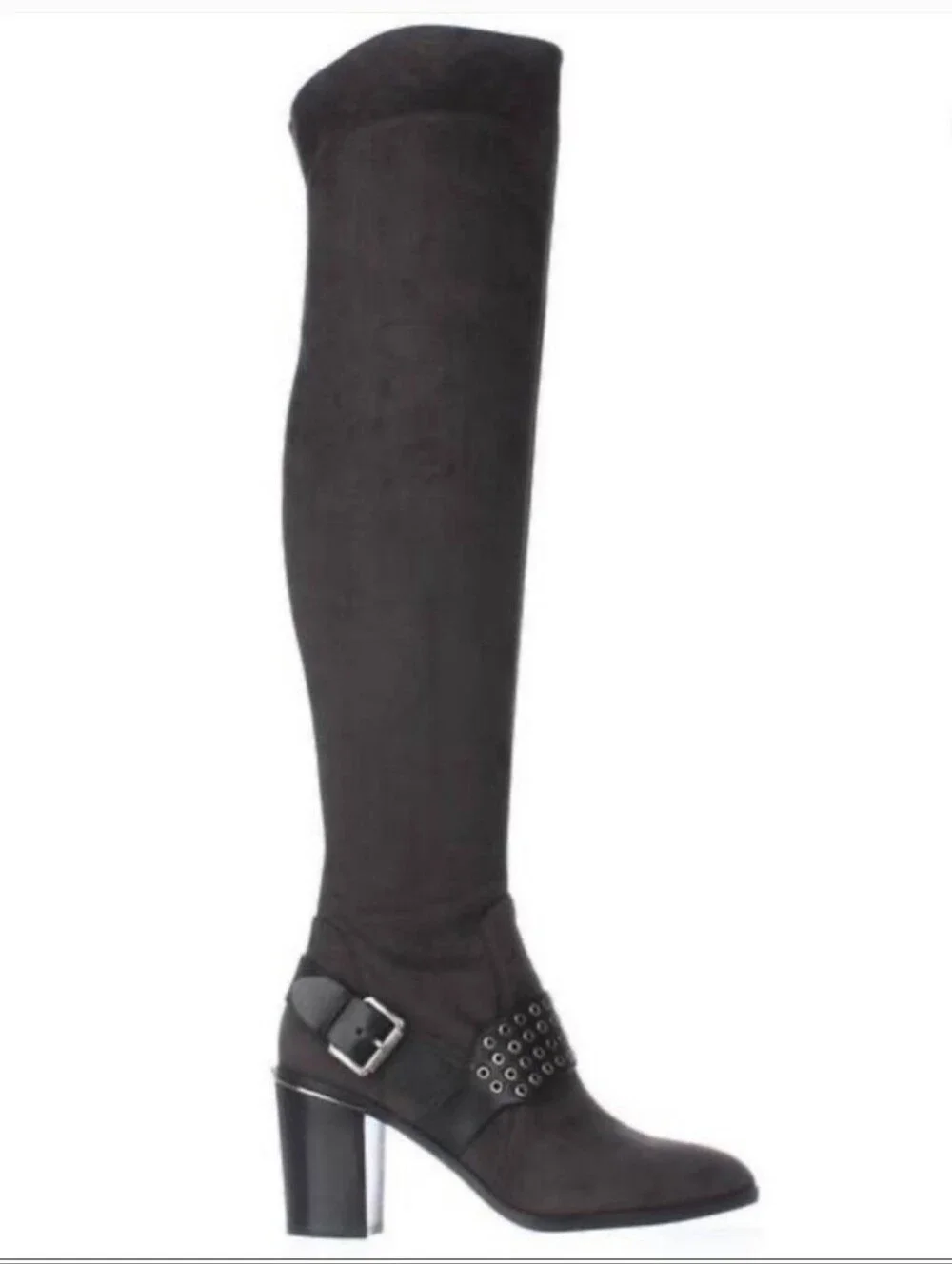 MICHAEL Michael Kors Black Over-the-Knee Suede Buckle Heel Boots Brody OTK